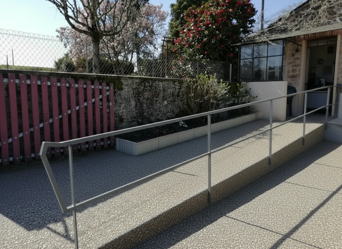 Rampe PMR antidérapante en résine de pierre