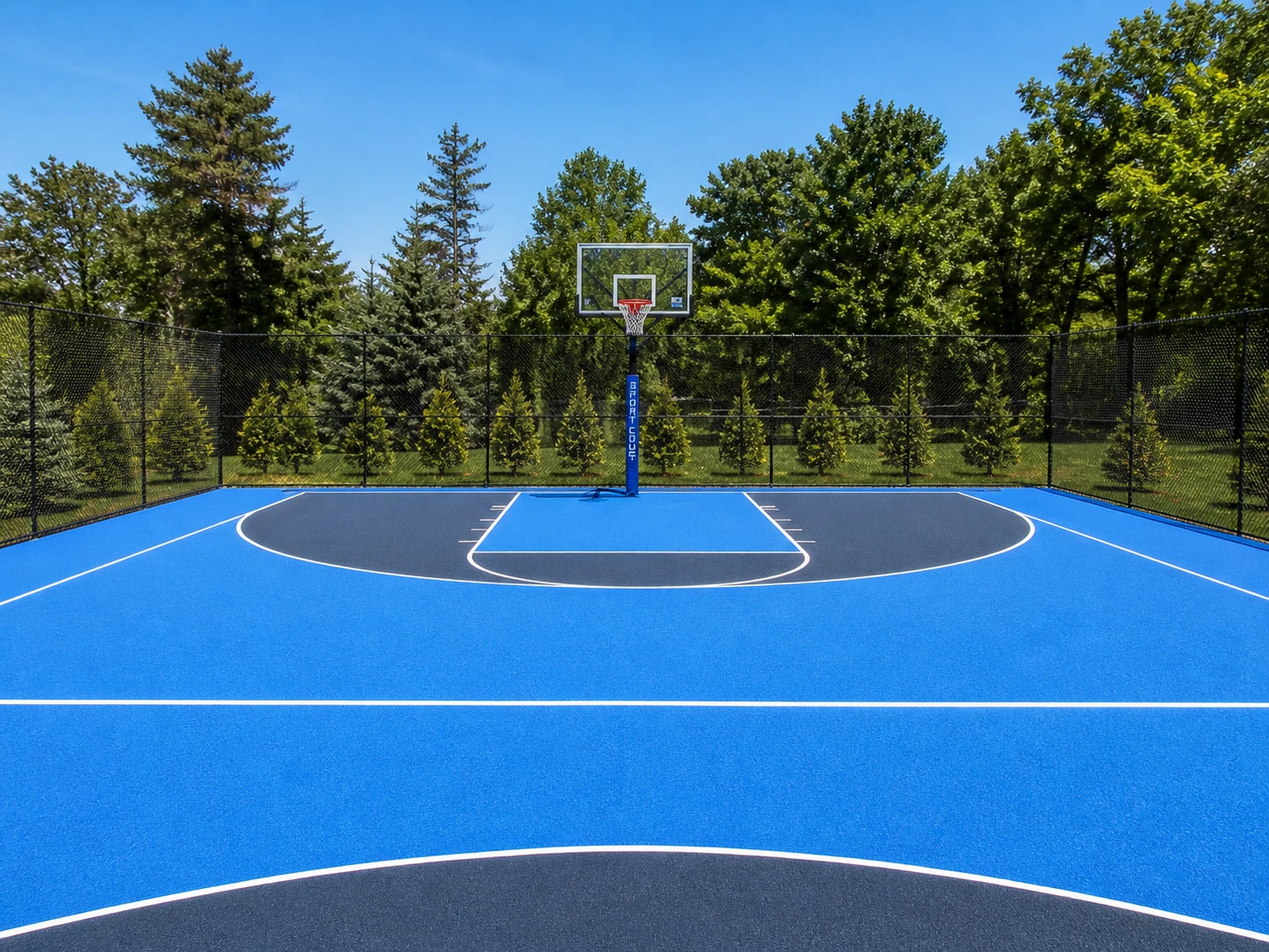 Terrain de basket extérieur en résine bleue Living Stone